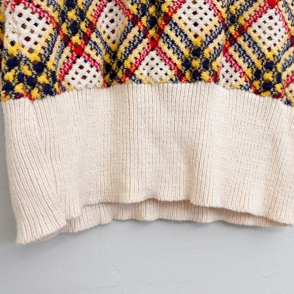 Vintage MONTGOMERY WARD Women’s Plaid Ivory Multi Knit Vest THE CHAIN 1970s Sz S - Picture 6 of 7